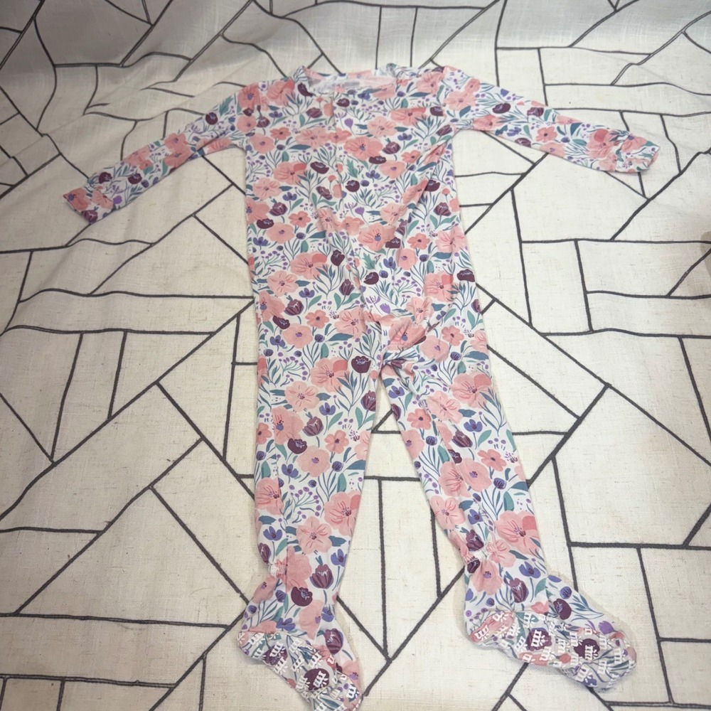 Magnetic Me Footie Pajama 9-12 Months Pink Floral Magnetic Closure Sleeper